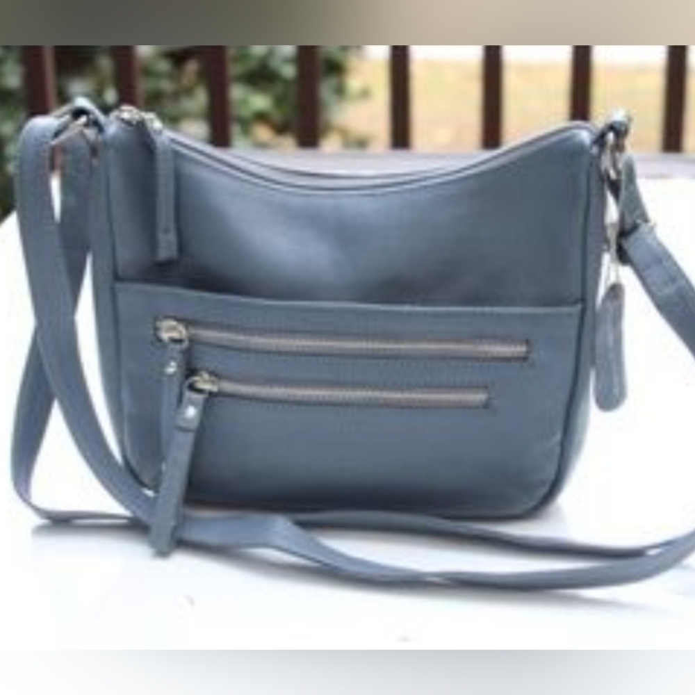 Great American Leatherworks Blue Grey Granada Double Top Zip Shoulder Bag